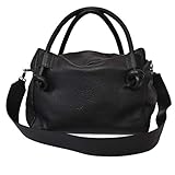 GR GANZA ROMA Henkeltasche echtes Leder für Damen, Größe Tasche, Umhängetasche mit stabilem und lang Griff in elegantem Stil - ISOTTA Italienische (Schwarz)