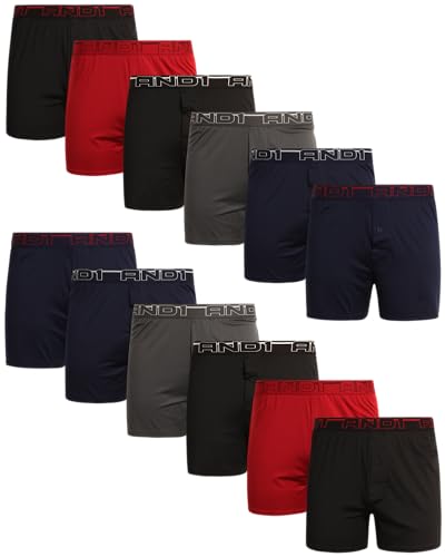 AND1 Mens Boxer Shorts - 12 Pack Performance Knit Boxers for Men with Button Fly Pouch - Lightweight Mens Underwear Boxers