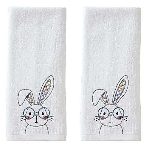 Image of SKL Home Easter Bespeckled Bunny 100% Cotton Embroidered 2pc Hand Towel Set, Decorative for Bath /Kitchen /Bar & Gift, White