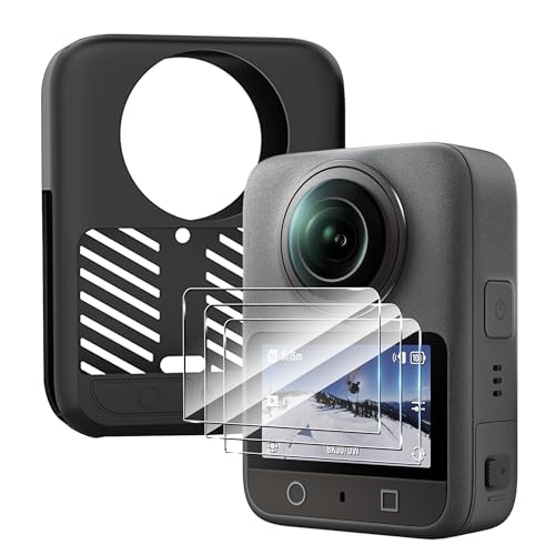 Rojeuinn Adecuado para Accesorios dji Osmo 360 2025, Funda Protectora de Silicona dji Osmo 360 2025+3 películas Protectoras de Lentes, 9H,A Prueba de Polvo, Anticaída -Negro