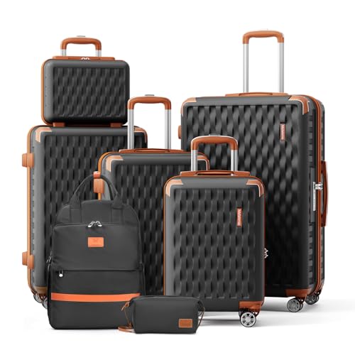 Melalenia 7 PCS Juego de Maletas, ABS Set de Trolley Viaje Rígidas(30/46/53/63/73cm), Ultrasligeras Maleta de Mano, 4 Ruedas Dobles Giratorias y Cerradura TSA Incluye Bolsa, Neceser y Mochila