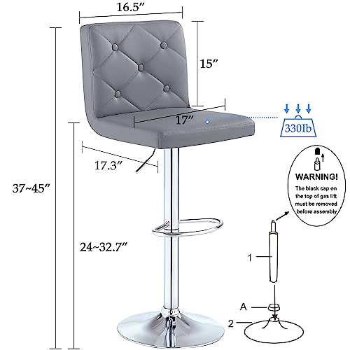 Vecelo Adjustable Bar Stools With Back, Bar Height Stools For Kitchen Counter, Bar Stools Set Of 2, Gray #TOP2