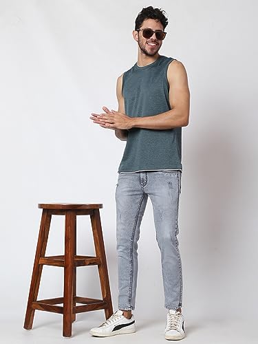 Image of Men's Lycra Blend Sleeveless Fitness Tanks Top for Quick Dry in Muscle Workout, Causal Running, Exercise Training, Swimming Vest