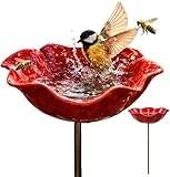 Abreuvoir pour oiseaux en métal - Motif papillon - Avec design floral - Abreuvoir coloré pour l'extérieur - Pour décoration de jardin, pelouse et terrasse