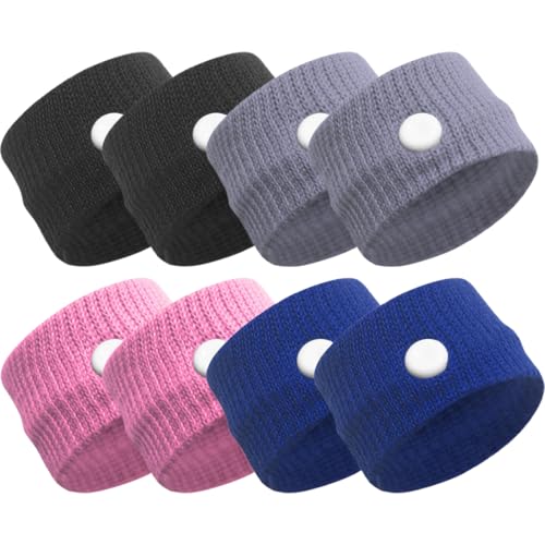 Pulseras de acupresión antináuseas, 4 pares de pulseras de viaje antináuseas, pulsera sin medicamentos para aliviar el dolor de cabeza y las náuseas por mareos, pulsera de acupresión contra