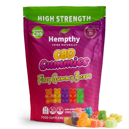 Hempthy High Strength CBD Gummies 1000mg 20mg x 50 Gummies HIGH Strength CBD Gummy Bears 1000mg Total CBD THC Free Best UK CBD Gummy Bears