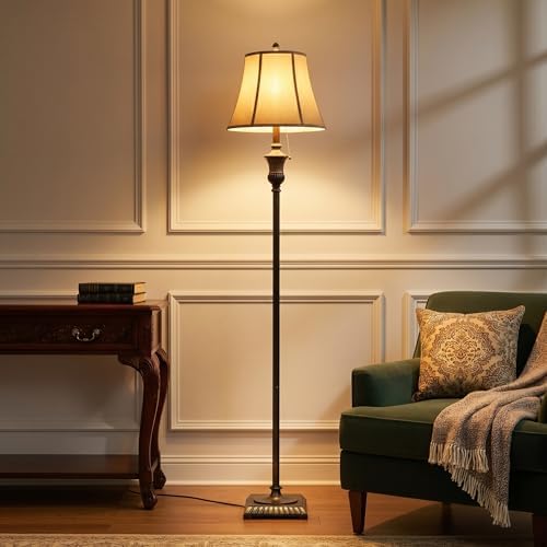 Brightech Sophia LED Floor Lamp, Tall Mid-Century Modern Lamp with Bell Shape Fabric Shade, Great for Bedroom & Living Room Decor - Bronze