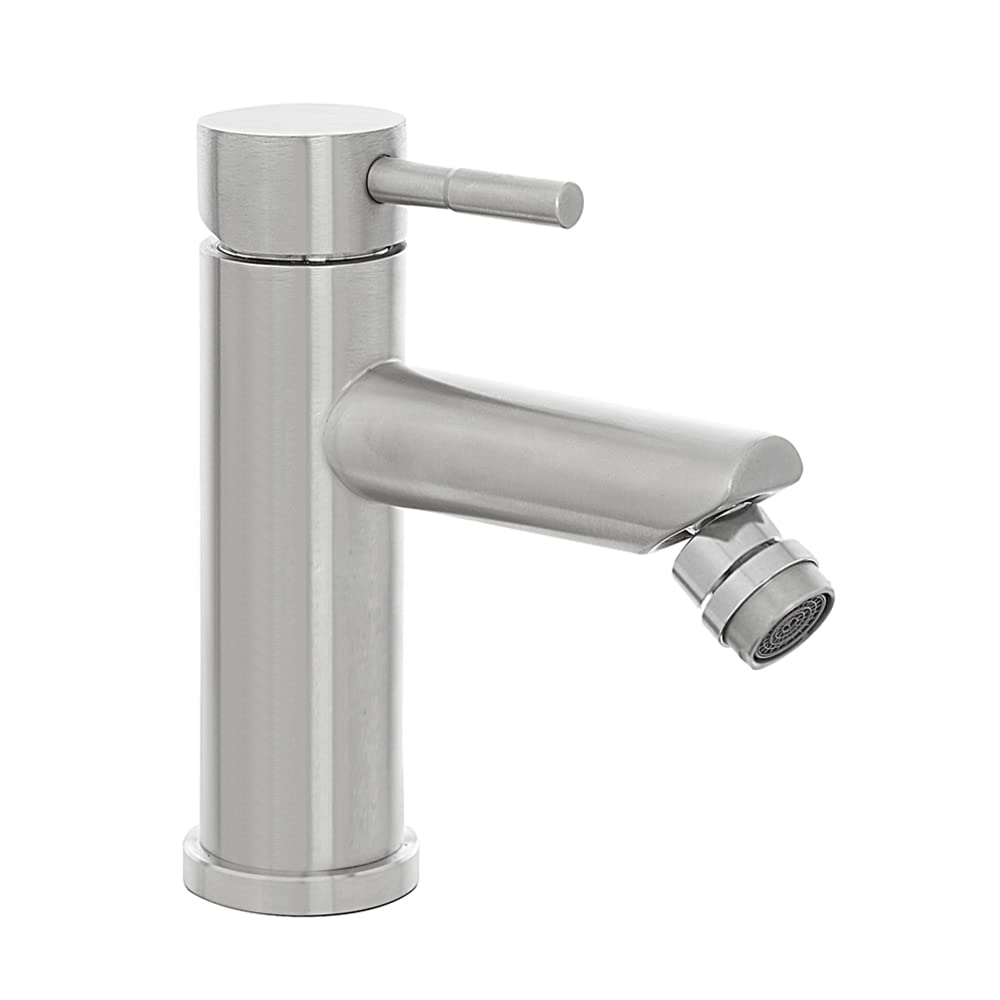 Inbagno Set miscelatori lavabo Alto e Bidet monocomando, in Acciaio Inox Spazzolato, con piletta Click clack Satinata, York