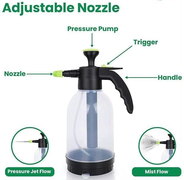 Image of SJ Organics 2L Pressure Spray Pump with Long Nozzle, Transparent Spray Bottle for Plants Adjustable Nozzle, Leak-Proof Compression Sprayer for Watering, Fertiliser & Pesticide, Garden Lawn Plant Care