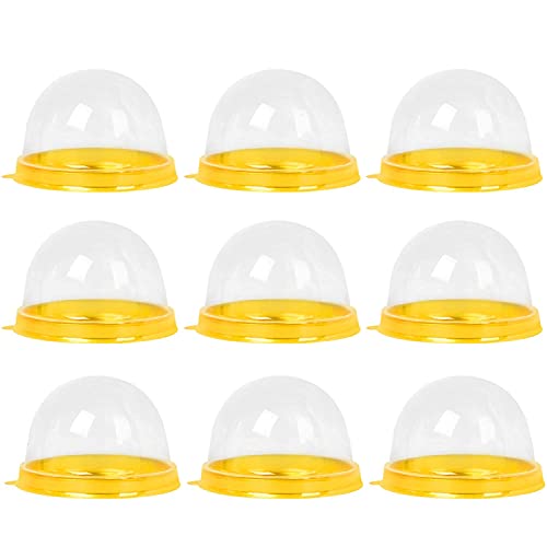 Vumdua 100 Packs of Mini Cake Box, Clear Plastic Cookies Muffins Dome Box 2 Inch Mooncake Box with with Clear Dome for Wedding Birthday Party (Gold)