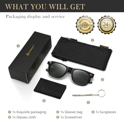 SUNGAIT Woman Retro Sunglasses Square Design UV400 Protection 80s Classic Vintage Design for Man Woman(Black/Amber/Unisex) 6