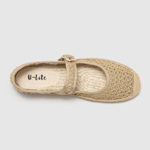 U-lite Women's Mesh Mary Jane Flat Espadrilles Woven Espadrille Outsole Canvas Fishnet Summer Ballet Flats Shoes3