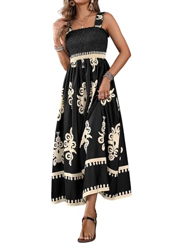 Womens Square Neck Boho Maxi Dress Casual Long Spring Summer Dresses Sundresses for Women Beach Vacation 2025