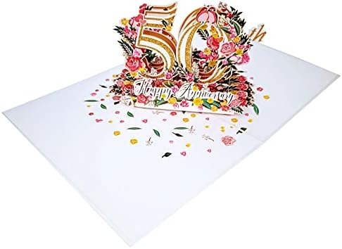 iGifts And Cards Happy 50th Milestone Anniversary 3D Pop Up Greeting Card - Marriage, Soulmates, Celebration, Being Together, Golden, Congratulations, Romantic, Lovebirds, Love and Happiness