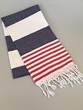 Victoria Almilla Serviette de plage 100 % coton turc bio pour hammam, sauna, voyage, spa, gym, natation, piscine 90 x 170 cm (bleu/blanc rose)