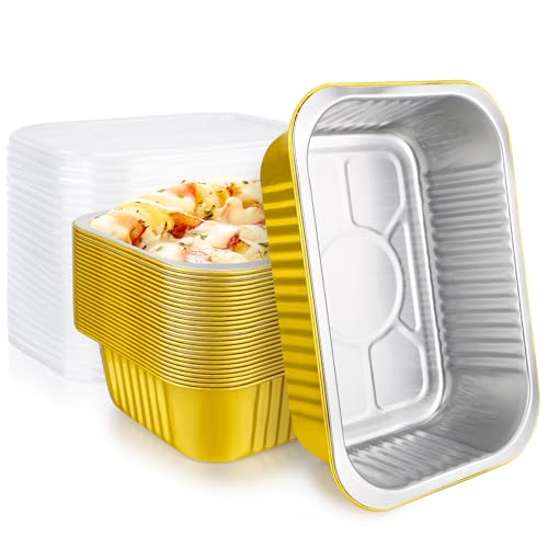 EUSOAR Aluminum Pans with Lids, 25pack 32oz Mini Disposable Foil Loaf Cake Pans, Heavy Duty Foil Catering Party Meal Prep Freezer Drip Pans for Microwave Oven Safe Cooking,Baking,Roasting,Storing