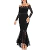 LALAGEN Women's Floral Lace Long Sleeve Off Shoulder Wedding Mermaid Dress Black XL