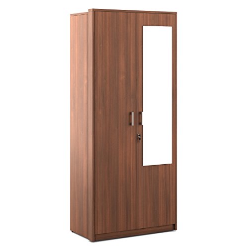 Image of Spacewood Value Wardrobe | 3 Year Warranty | Almirah, Cupboard, Almari, 2 Door Wardrobe with Mirror, 1 Drawer (1 Lock Drawer) and 1 Hanging Space|Engineered Wood| Walnut Rigato