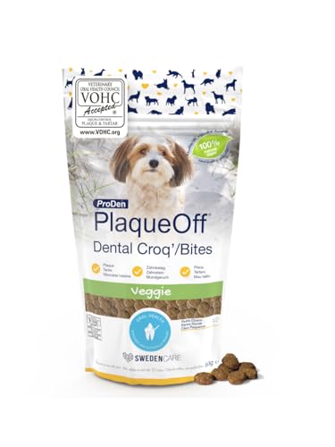 ProDen PlaqueOff Bites, Kauartikel für Zahnpflege Hund 60 g, Hunde Leckerlies zum Zahnbelag entfernen, Für kleine Hunde, Bei Plaque und für frischen Atem, Zahnreinigung Hund, Gemüse