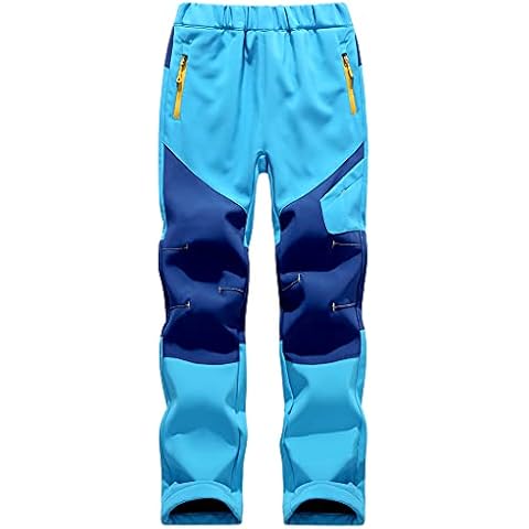 Happy Cherry Herbst Winter Kind Outdoor Hose Sport Jungen Mädchen Wanderhose Skihose Stretch Softshellhose mit Gefüttert Reißverschlusstaschen Azurblau Etikett M Cover