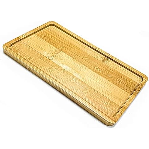 Jancosta Plant Saucer, Mini Rectangle Bamboo Tray, Drainage Pot Saucer, Rectangular Wooden Tray, Succulent Planter Tray Bonsai Flower Boxes Tray (17.5x9cm) Cover