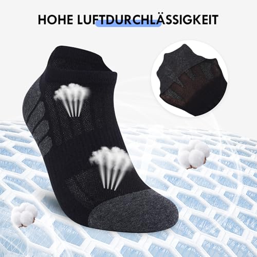 Stoeury 10 Paar Sneaker Socken Herren Damen, Atmungsaktive Baumwolle Kurze Sportsocken, Bequeme Sneakersocken mit Atmungsaktivem Netz, Knöchelsocken Herren mit Fußgewölbestütze, Schwarz, 47-50 3
