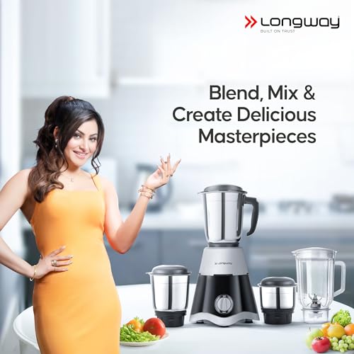 Longway Super Dlx Juicer Mixer Grinder | Up to 750W Max Output Powerful Motor | 4 Jars for Grinding, Mixing, Juicing | 2 Year Warranty | Black & Gray view 2