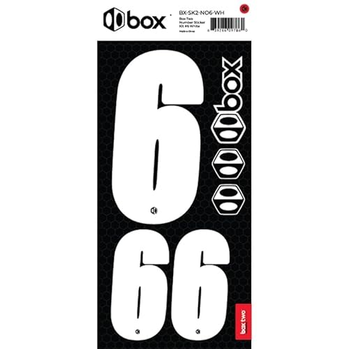Box Two BMX Number Stickers - Number #6 (White), UV-Protected Vinyl, Meets USA BMX/UCI Standards, Front and Side Plate Compatible