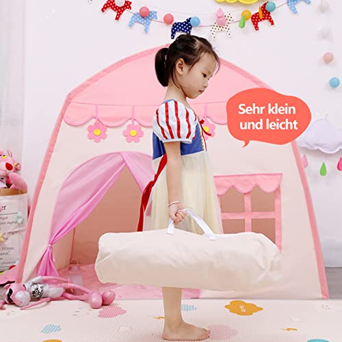 Kindertent, speeltent, tipi-tent voor kinderen, binnen, kinderkamer, speelhuis, speelhuis, speelhuisje, kinderspeelkasteel voor sprookjes, binnen en buiten (roze) - Afbeelding 5