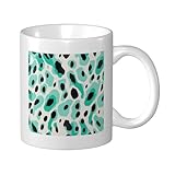 Woshuwo Keramiktasse mit grünen und türkisfarbenen Leoparden-Punkten, elegante Kaffeetasse, Tee, Trinkgeschirr, Wasserbecher für Zuhause, Büro, 325 ml