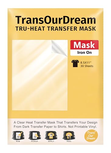 Image of TransOurDream Heat Transfer Mask & Iron on Tape(30 Sheets, 8.5x11 inch) - Iron-On Clear Positioning Film for Dark Transfer Paper & Printable HTV on Shirts