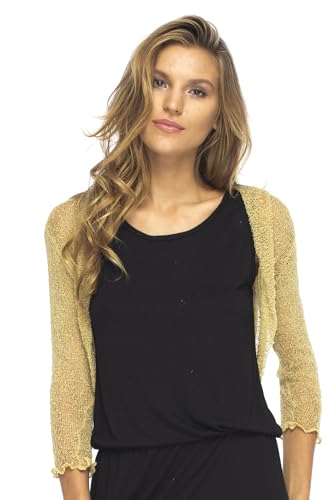Back From Bali Womens Sheer Bolero Shrug Butterscotch Yellow Lightweight Knit Sweater for Dresses, Cropped Jacket Evening Dresses Medium