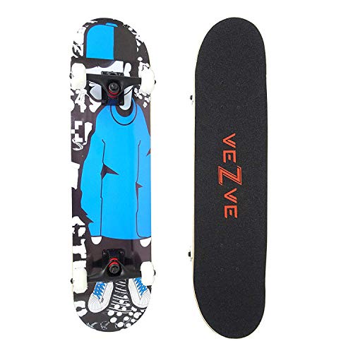 veZve Skateboard Pro Complete 31 inch B-Boy Skateboard Maple Wood Double Kick Tricks