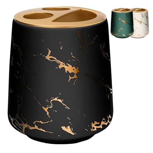 JJ PRIME - Ceramic Toothbrush Holder, Black Marble Look