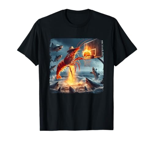 Shrimp Dunking on Shark Funny Fishing Meme Basketball T-Shirt