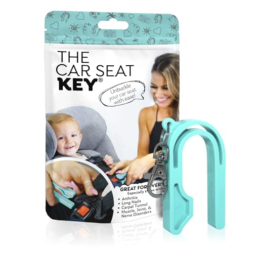 Image of The Car Seat Key - Original Car Seat Key Chain Buckle Release Tool - Easy Unbuckle Opener Aid for Nails, Parents, Grandparents & Older Children by NAMRA Made in USA (Teal)