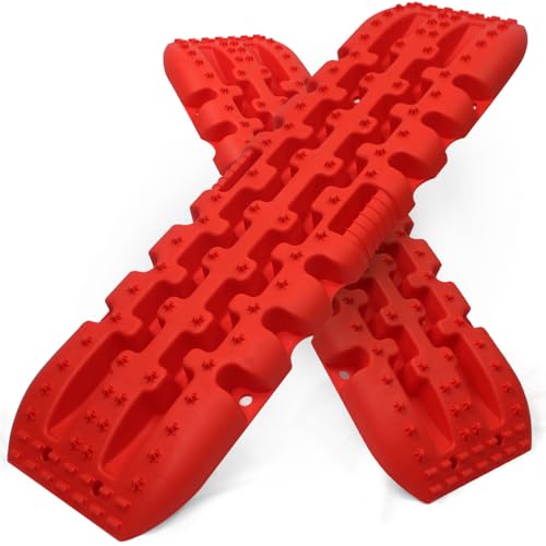 MaxxHaul 50961 2-Piece Recovery Tracks – Emergency Traction Boards for Sand, Mud & Snow | Off-Road Vehicle Recovery for Trucks, 4x4 Jeeps & SUVs – Red