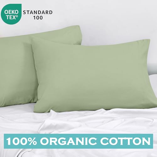 Image of ROYALE LINENS 300 Thread Count 100% Long Staple Combed Cotton Pillowcases Set of 2 - Ultra Soft - King Bed Pillow Cover - 20 inchx30 inch - Breathable, Cool & Crisp Percale Pillow Cases (King, Sage Green)