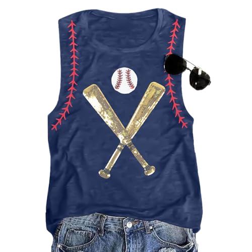 Baseball Shirt Women Swing for The Fences Racerback Tank Top Baseball Mom Summer Vest Sleeveless Casual T Shirt