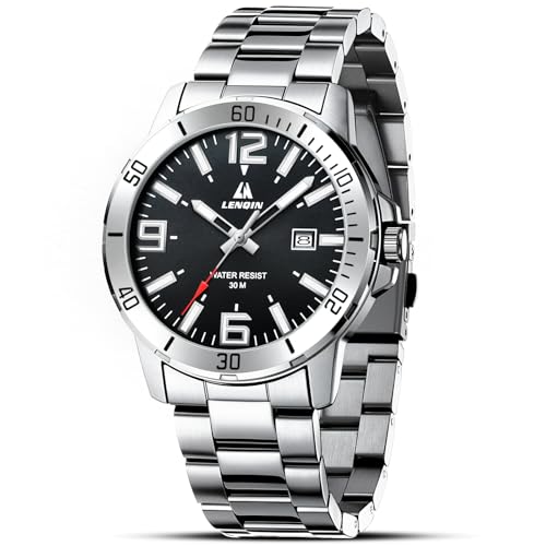 LN LENQIN Uhren Herren Edelstahl Wasserdicht Datum Armbanduhr Herren Uhr Analog Quarz Business
