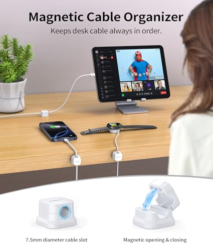 9 Pack Magnetic Cable Clips Cord Holder, Desk Cable Management Accessories, Cord Clips, Adhesive USB Wire Holder Keeper Organizer for Home Office Desk Phone Car Wall Desktop Nightstand - White