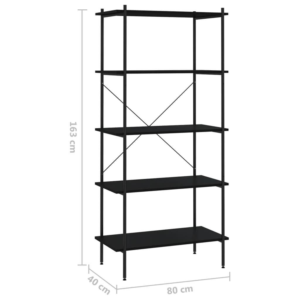 Scaffale nero con 5 ripiani, 80 x 40 x 163 cm, per ufficio e soggiorno | Robusto scaffale in legno e acciaio con protezione antiribaltamento per studio, cantina e ufficio.