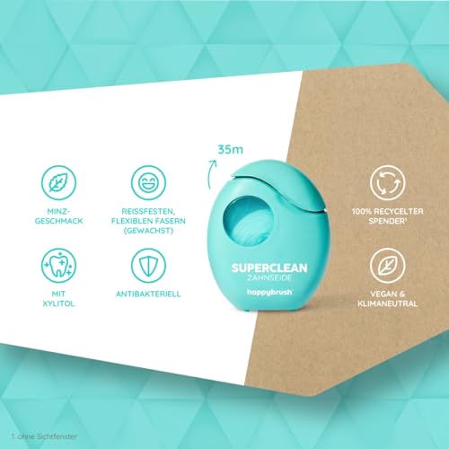 happybrush® Vegane Zahnseide SuperClean gewachst in nachhaltiger Verpackung - Natürliche Zahnreinigung - Vorratspack (5 x 35m) – Bild 5