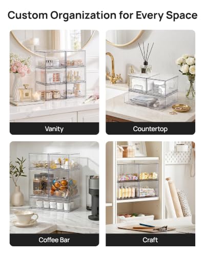 Image of Vtopmart Stackable Storage Drawers Set of 7, Clear Plastic Organizer Bins for Baby Bottle, Beauty Supplies Storage, Ideal for Kichen Countertop, Vanity, Bathroom, Cabinet, Pantry Organization
