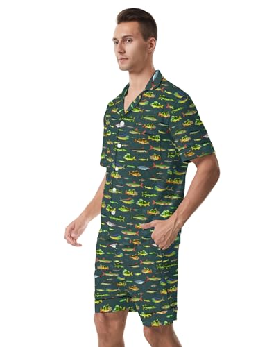 Men's Short Sleeve Pajama Set Button Down Sleepwear 2 Piece Summer Lounge Pjs With Pockets 5