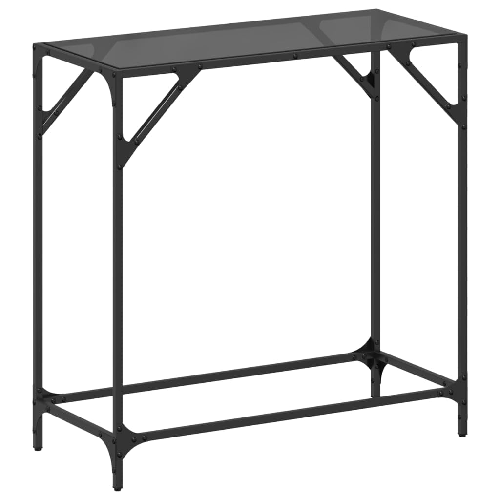 Konsole Tisch mit Glasplatte Schwarz 80x35x81 cm aus Stahl ideal für Flur Eingang Wohnzimmer Schlafzimmer platzsparend mit Wandhalterung, dekorativ und robust für Stauraum und Präsentation