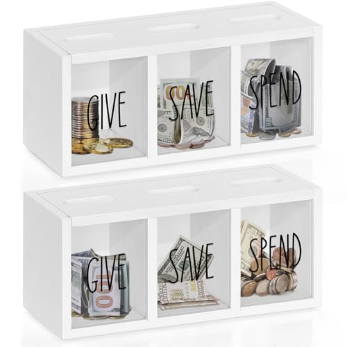 2 Pcs Piggy Bank for Kids Girls Boys, Wooden Give