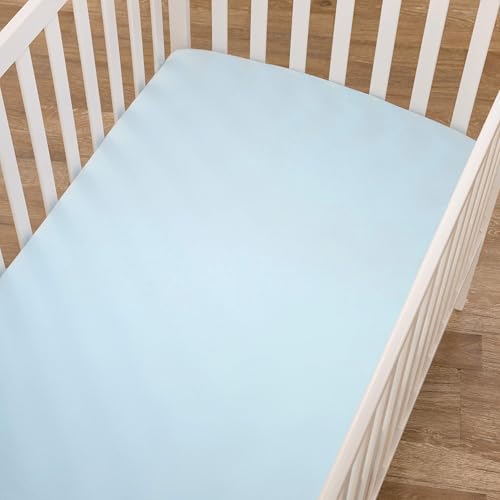 Image of TL Care Supreme 100% Natural Cotton Fitted Crib Sheet 52 inch x 28 inch, Enhanced Thickness for Soft, Breathable & Hypoallergenic Jersey Comfort,Baby Blue, Neutral for Boys & Girls