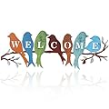 Peryiter Bird Wall Art Birds on Branch Welcome Sign Hanging Outdoor Metal Wall Decor Welcome Signs for Porch Vivid Bird Statue Welcome Wall Decor Tree Silhouette for Bedroom Garden (Rustic Colors)