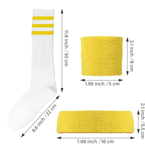 Image of 10 Pieces Striped Sweatbands and Striped Socks Set Headbands Wrist Sweat Bands for Men and Women Sports 80s 90s Fitness